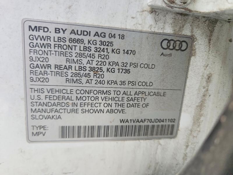 Aukcja sprzedaży 2018 Audi Q7, vin: WA1VAAF70JD041102, numer aukcji: 71655096