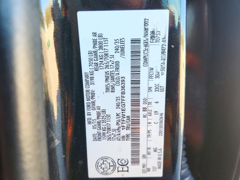 Продаж на аукціоні авто 2015 Ford F150, vin: 1FTFW1EG7FFB36393, номер лоту: 72402786