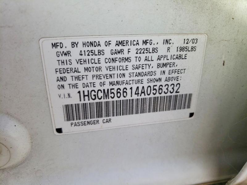 71499036 :رقم المزاد ، 1HGCM56614A056332 vin ، 2004 Honda Accord مزاد بيع