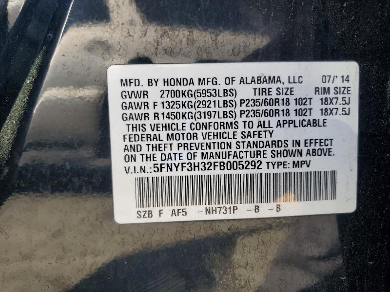 Продаж на аукціоні авто 2015 Honda Pilot, vin: 5FNYF3H32FB005292, номер лоту: 72014686