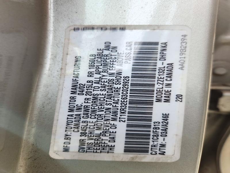Aukcja sprzedaży 2003 Toyota Matrix, vin: 2T1KR32E63C029926, numer aukcji: 72290326