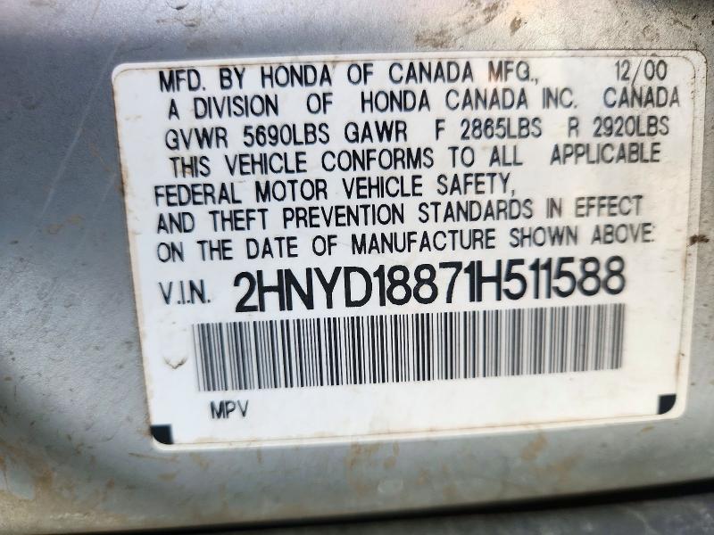 72391846 :رقم المزاد ، 2HNYD18871H511588 vin ، 2001 Acura Mdx مزاد بيع