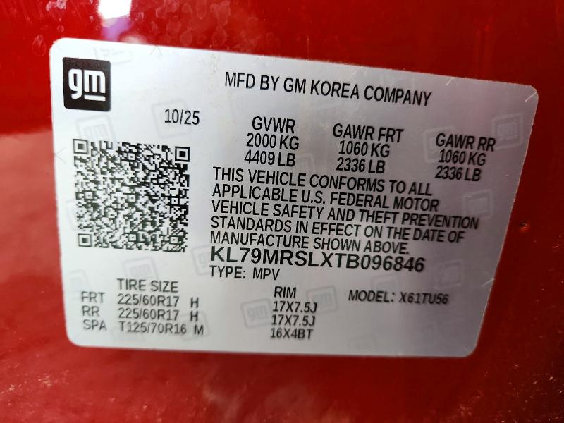 72395676 :رقم المزاد ، KL79MRSLXTB096846 vin ، 2026 Chevrolet Trailblazer مزاد بيع