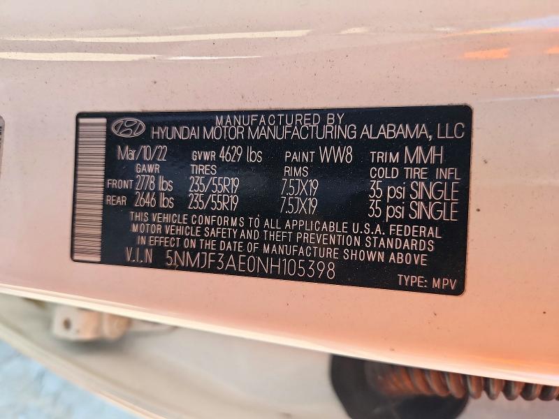 Продажа на аукционе авто 2022 Hyundai Tucson, vin: 5NMJF3AE0NH105398, номер лота: 72149136