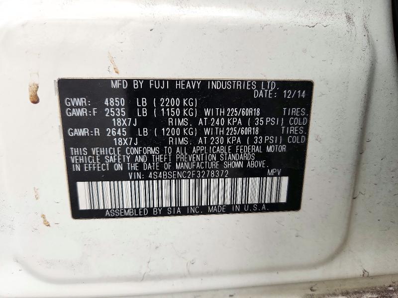 Продажа на аукционе авто 2015 Subaru Outback, vin: 4S4BSENC2F3278372, номер лота: 72587606