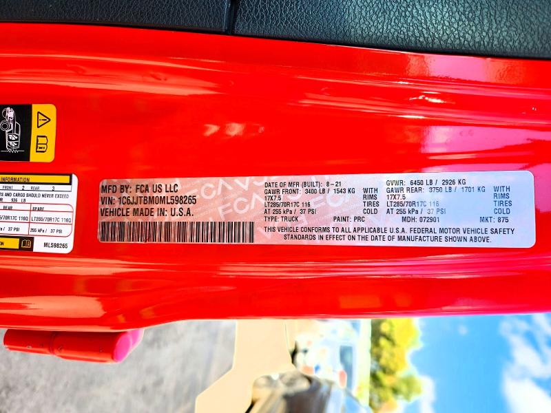 Продаж на аукціоні авто 2021 Jeep Gladiator, vin: 1C6JJTBM0ML598265, номер лоту: 71400196