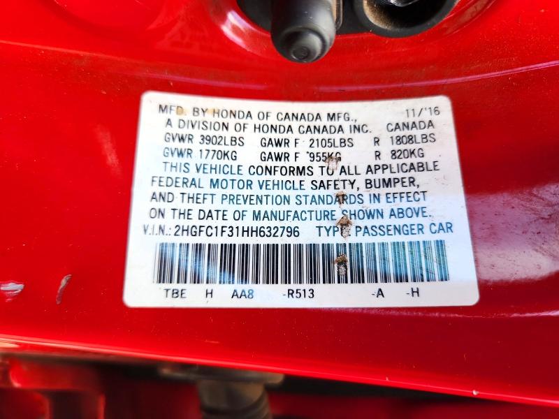 Aukcja sprzedaży 2017 Honda Civic, vin: 2HGFC1F31HH632796, numer aukcji: 72255066