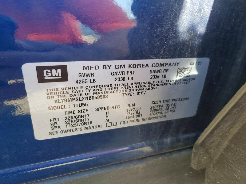 71416746 :رقم المزاد ، KL79MPSLXNB058508 vin ، 2022 Chevrolet Trailblazer مزاد بيع