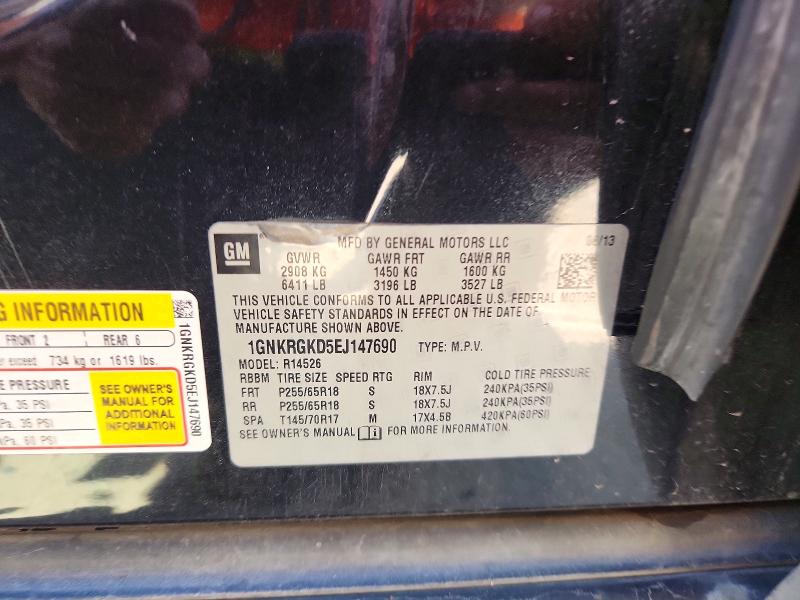 71880256 :رقم المزاد ، 1GNKRGKD5EJ147690 vin ، 2014 Chevrolet Traverse مزاد بيع