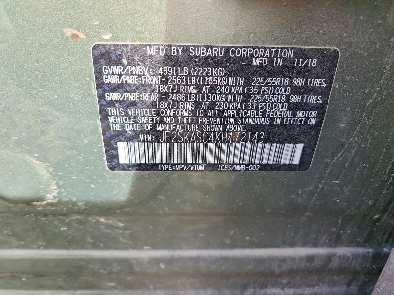 71461546 :رقم المزاد ، JF2SKASC4KH472143 vin ، 2019 Subaru Forester مزاد بيع