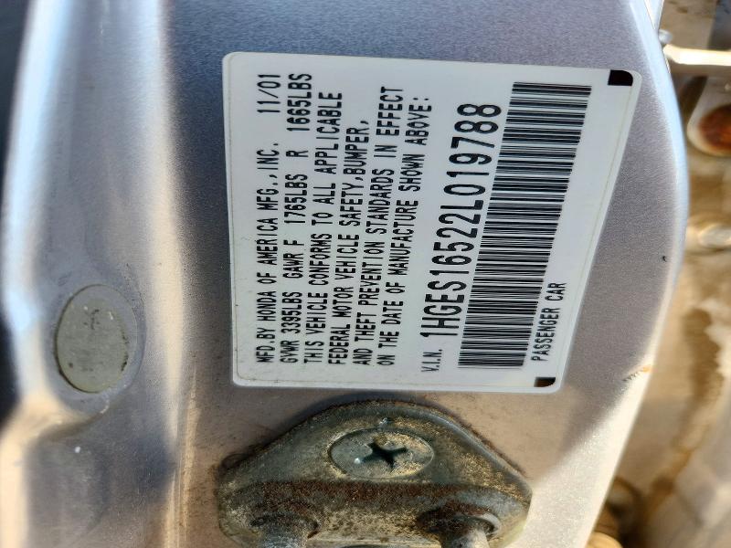 72336226 :رقم المزاد ، 1HGES16522L019788 vin ، 2002 Honda Civic مزاد بيع