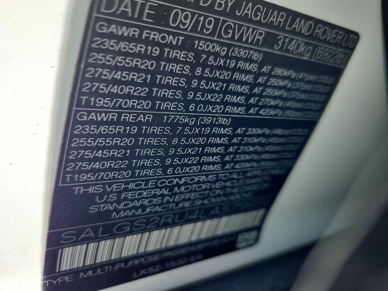 72240446 :رقم المزاد ، SALGS2RU4LA579656 vin ، 2020 Land Rover Range Rover مزاد بيع