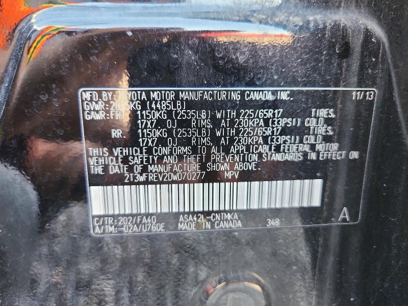 Aukcja sprzedaży 2013 Toyota Rav4, vin: 2T3WFREV2DW070277, numer aukcji: 72369536