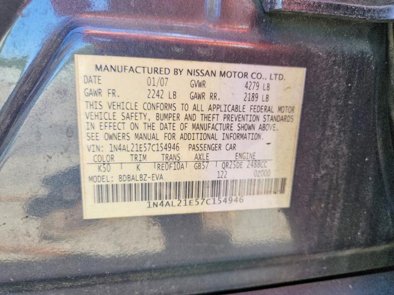 2007 Nissan Altima მანქანა იყიდება აუქციონზე, vin: 1N4AL21E57C154946, აუქციონის ნომერი: 71932566