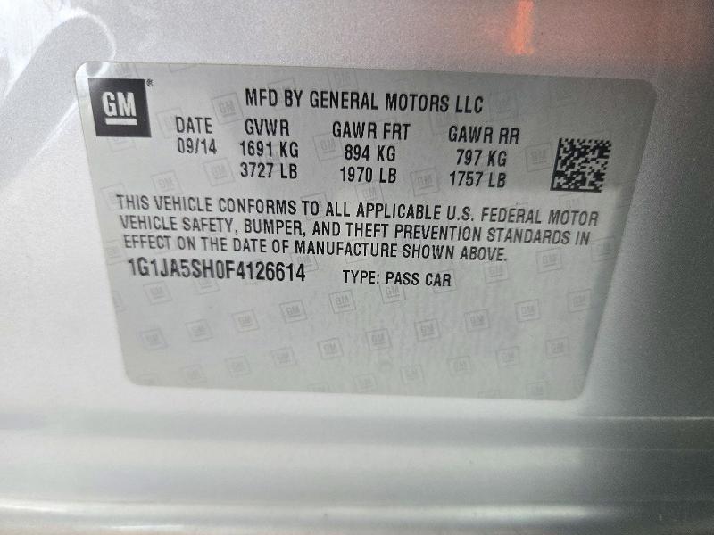 Aukcja sprzedaży 2015 Chevrolet Sonic, vin: 1G1JA5SH0F4126614, numer aukcji: 72612746