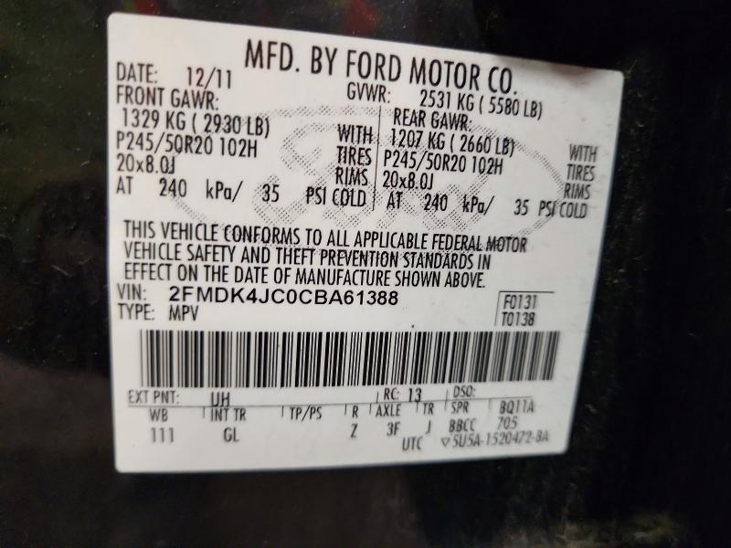 Продажа на аукционе авто 2012 Ford Edge, vin: 2FMDK4JC0CBA61388, номер лота: 71638376