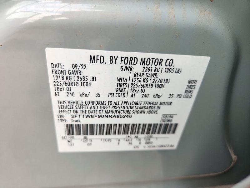 Продаж на аукціоні авто 2022 Ford Maverick, vin: 3FTTW8F90NRA95246, номер лоту: 72422786