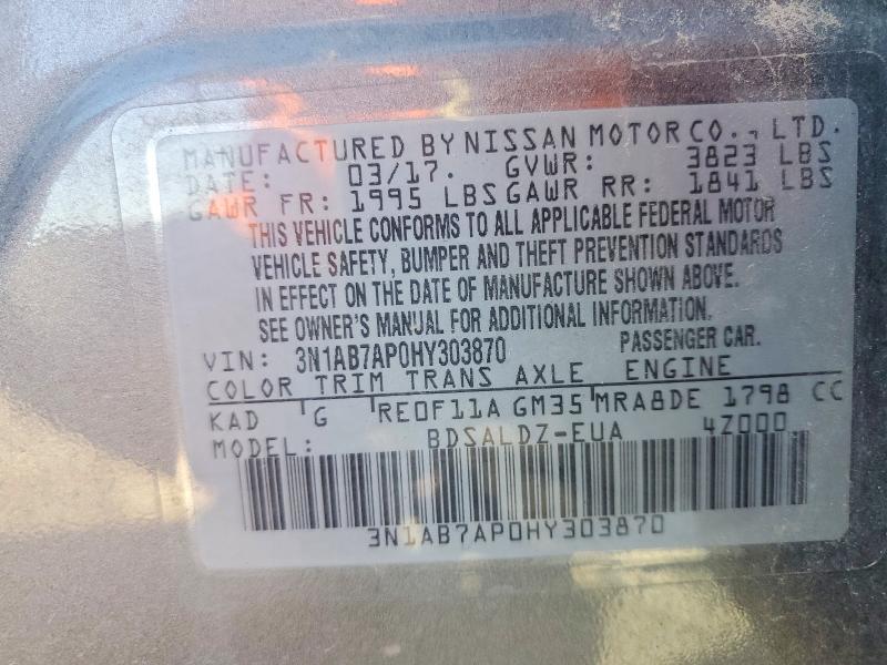 Продажа на аукционе авто 2017 Nissan Sentra, vin: 3N1AB7AP0HY303870, номер лота: 72015236