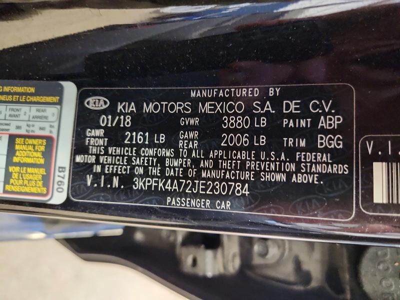 71737106 :رقم المزاد ، 3KPFK4A72JE230784 vin ، 2018 Kia Forte مزاد بيع