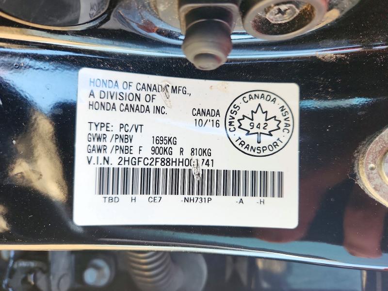 Продаж на аукціоні авто 2017 Honda Civic, vin: 2HGFC2F88HH001741, номер лоту: 71822276