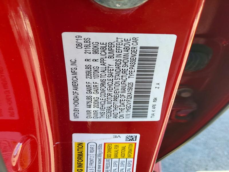 Aukcja sprzedaży 2019 Honda Accord, vin: 1HGCV1F32KA159025, numer aukcji: 72403756