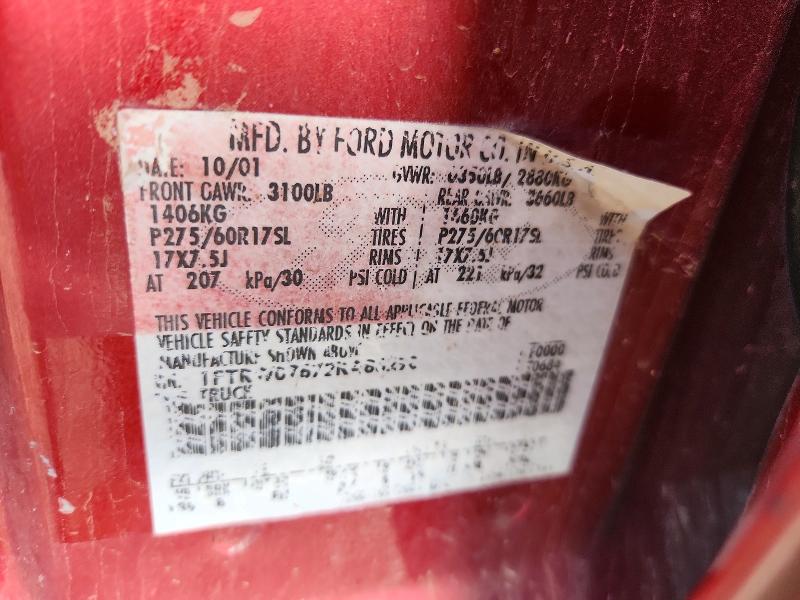 2002 Ford F150 მანქანა იყიდება აუქციონზე, vin: 1FTRW07672KA86298, აუქციონის ნომერი: 70662436