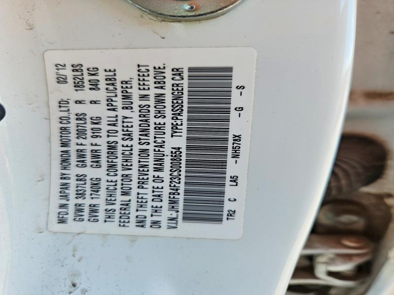 2012 Honda Civic მანქანა იყიდება აუქციონზე, vin: JHMFB4F23CS008654, აუქციონის ნომერი: 70262746