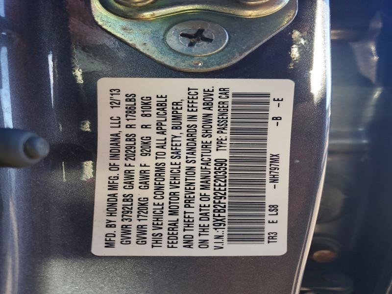 71929676 :رقم المزاد ، 19XFB2F92EE203590 vin ، 2014 Honda Civic مزاد بيع
