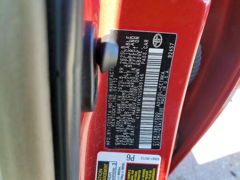 Продажа на аукционе авто 2012 Toyota Camry, vin: 4T1BF1FK1CU569146, номер лота: 71609746