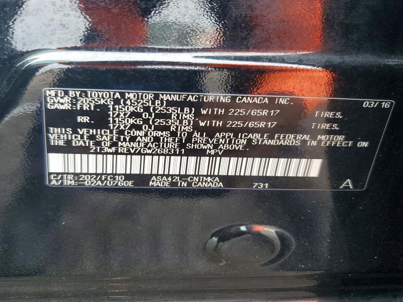 71140296 :رقم المزاد ، 2T3WFREV7GW268311 vin ، 2016 Toyota Rav4 مزاد بيع