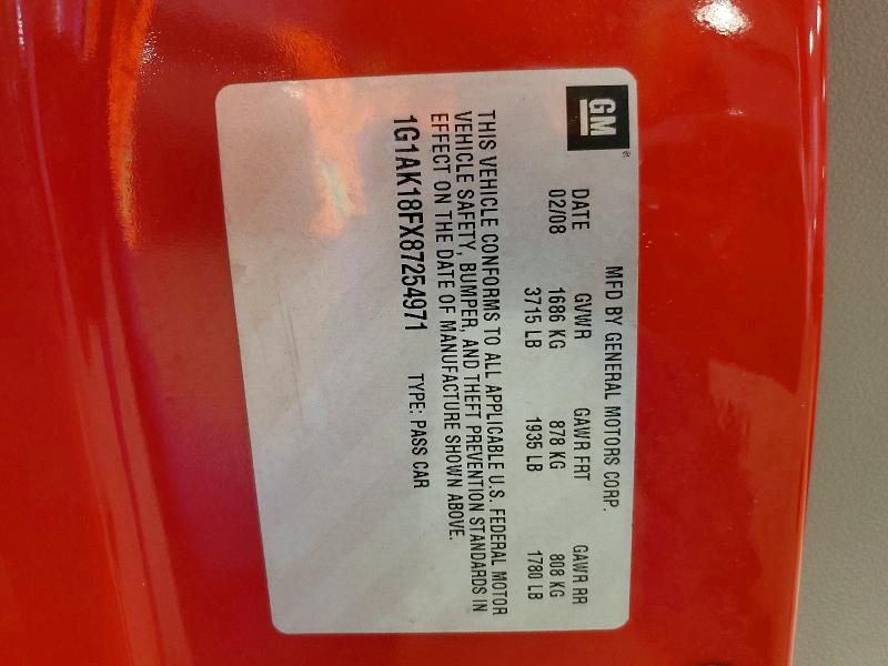 2008 Chevrolet Cobalt მანქანა იყიდება აუქციონზე, vin: 1G1AK18FX87254971, აუქციონის ნომერი: 71913066