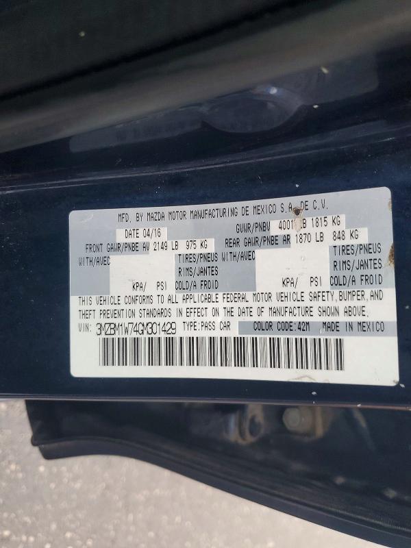 Продаж на аукціоні авто 2016 Mazda 3, vin: 3MZBM1W74GM301429, номер лоту: 72160306