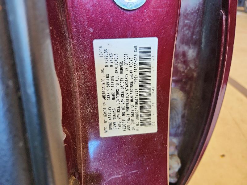 2017 Honda Accord მანქანა იყიდება აუქციონზე, vin: 1HGCR3F90HA012327, აუქციონის ნომერი: 71393266