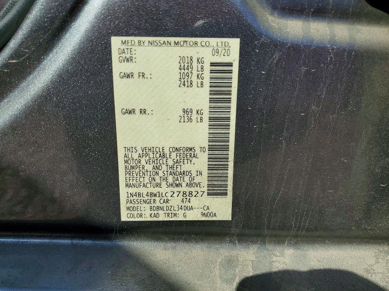 Продаж на аукціоні авто 2020 Nissan Altima, vin: 1N4BL4BW1LC278827, номер лоту: 62704536