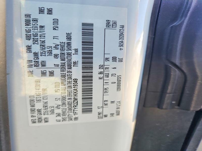 2019 Ford Transit მანქანა იყიდება აუქციონზე, vin: 1FTYR2ZM1KKA19349, აუქციონის ნომერი: 69980166