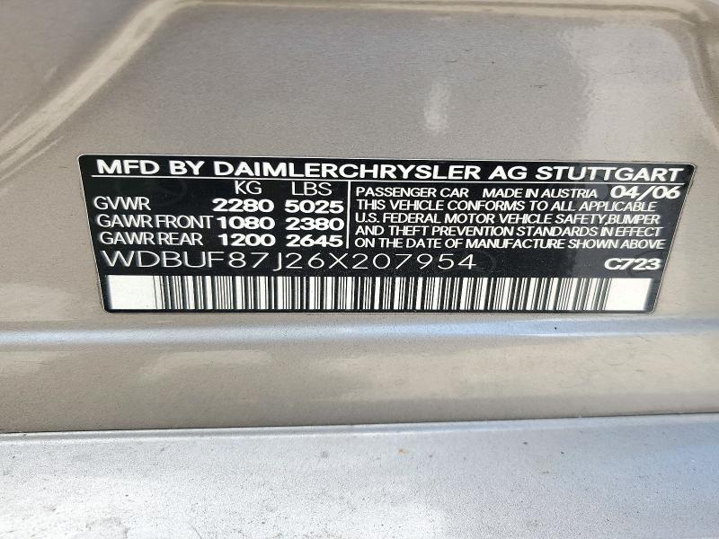 Продаж на аукціоні авто 2006 Mercedes-benz E, vin: WDBUF87J26X207954, номер лоту: 72138826