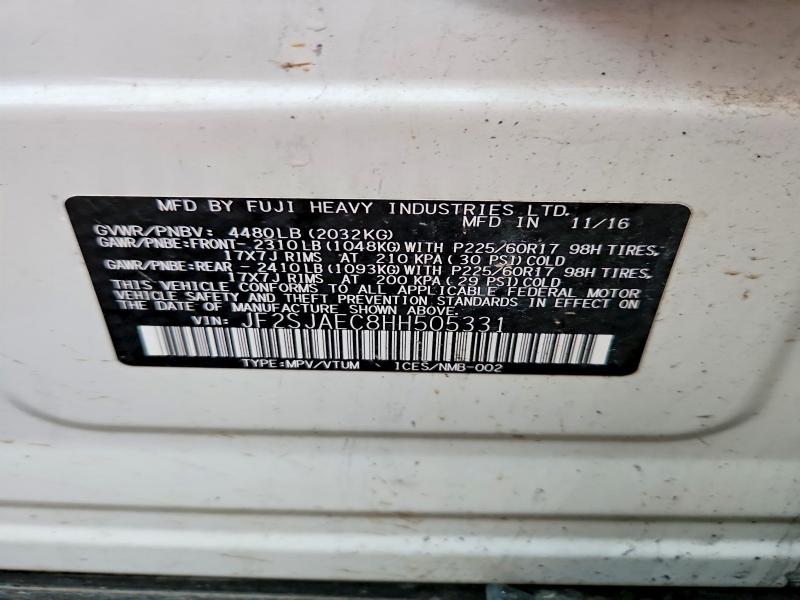 Продаж на аукціоні авто 2017 Subaru Forester, vin: JF2SJAEC8HH505331, номер лоту: 69299306