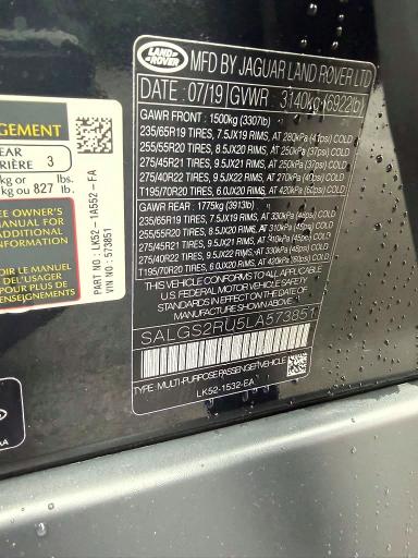 Aukcja sprzedaży 2020 Land Rover Range Rover, vin: SALGS2RU5LA573851, numer aukcji: 73763346
