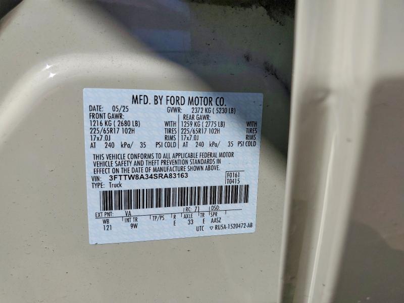 70835066 :رقم المزاد ، 3FTTW8A34SRA83163 vin ، 2025 Ford Maverick مزاد بيع
