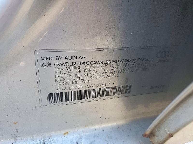 2009 Audi A4 მანქანა იყიდება აუქციონზე, vin: WAULF78K79A137967, აუქციონის ნომერი: 71864486