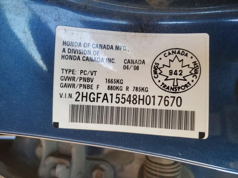 Продаж на аукціоні авто 2008 Honda Civic, vin: 2HGFA15548H017670, номер лоту: 72457226