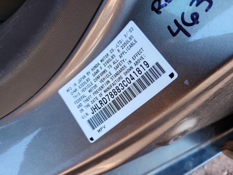 71199716 :رقم المزاد ، JHLRD78883C041819 vin ، 2003 Honda Cr-v مزاد بيع