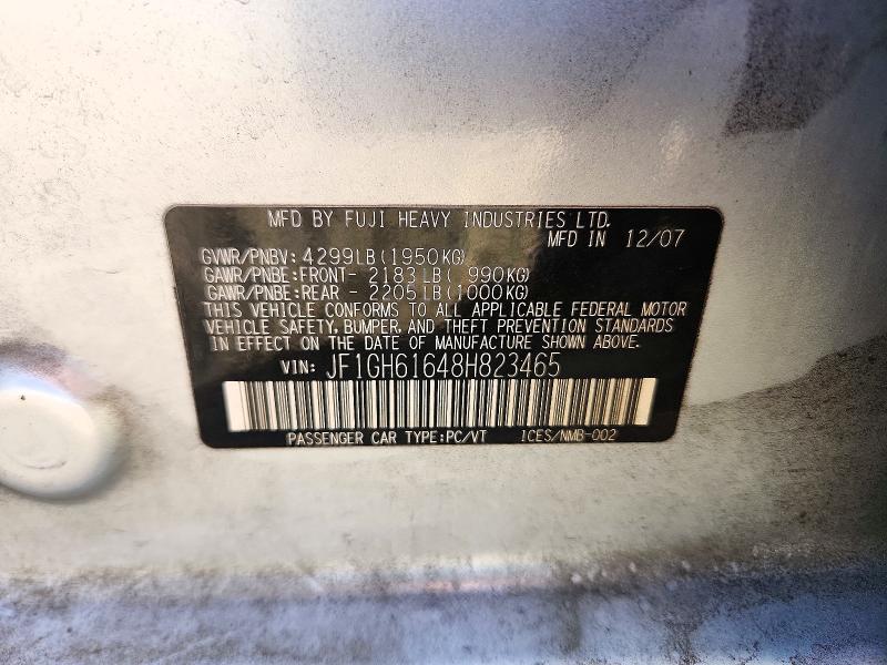 Продажа на аукционе авто 2008 Subaru Impreza, vin: JF1GH61648H823465, номер лота: 72362256