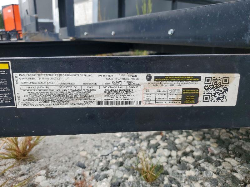 Продаж на аукціоні авто 2025 Carry On Trailer, vin: 4YMBU1422SG022779, номер лоту: 71550486