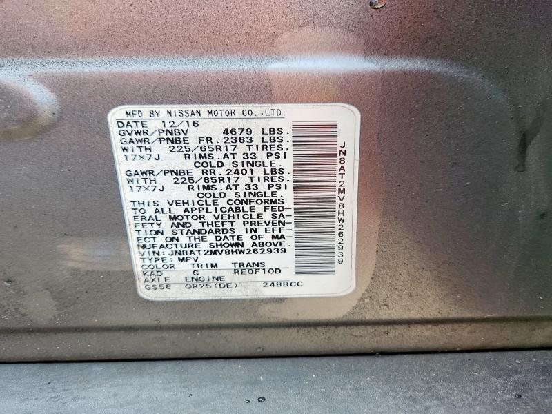 2017 Nissan Rogue მანქანა იყიდება აუქციონზე, vin: JN8AT2MV8HW262939, აუქციონის ნომერი: 71403156