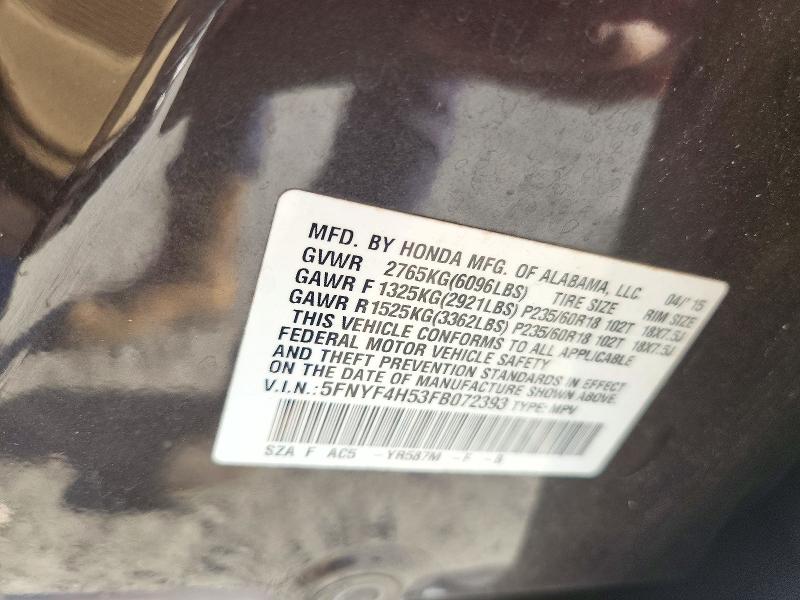 Aukcja sprzedaży 2015 Honda Pilot, vin: 5FNYF4H53FB072393, numer aukcji: 70928876