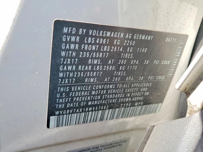 Aukcja sprzedaży 2011 Volkswagen Tiguan, vin: WVGBV7AX1BW557462, numer aukcji: 71602236