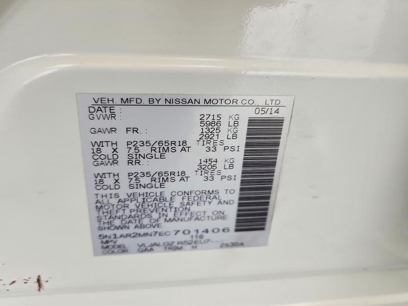 Продажа на аукционе авто 2014 Nissan Pathfinder, vin: 5N1AR2MN7EC701406, номер лота: 71751736