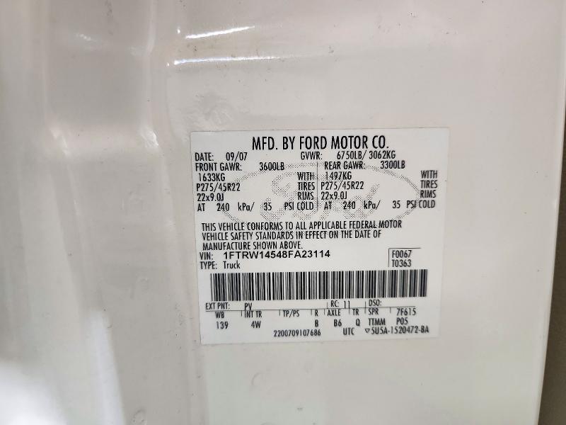 Продаж на аукціоні авто 2008 Ford F150, vin: 1FTRW14548FA23114, номер лоту: 72922966