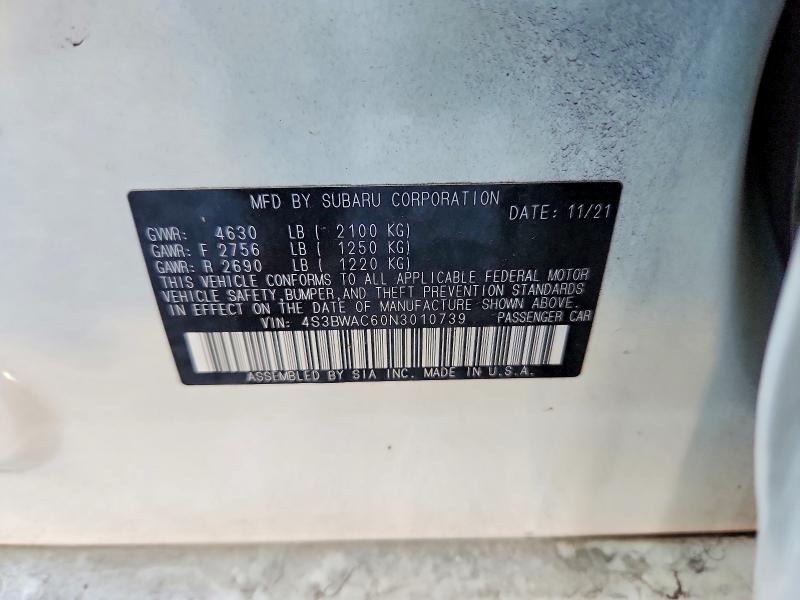 Продажа на аукционе авто 2022 Subaru Legacy, vin: 4S3BWAC60N3010739, номер лота: 71652036